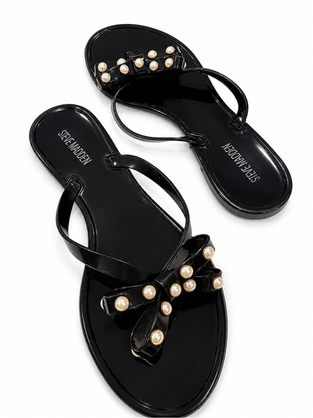 Steve Madden Black Pearl-Embellished Jelly Sandals | Size 8 - Picture 3 of 4